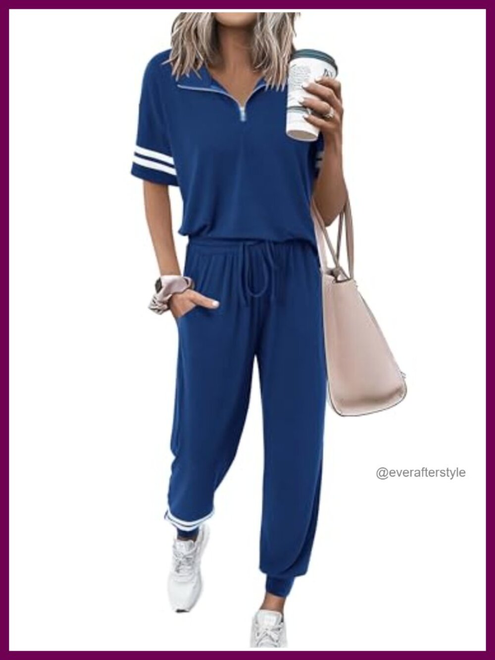 2 Piece Lounge Set Quarter Zip Short Sleeve Top Jogger Pants Travel Outfit